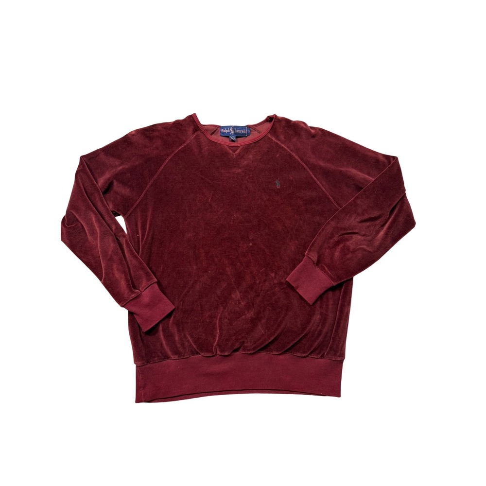 Vintage Ralph Lauren Polo Velour Sweatshirt Burgundy Crewneck 90s Y2K Medium